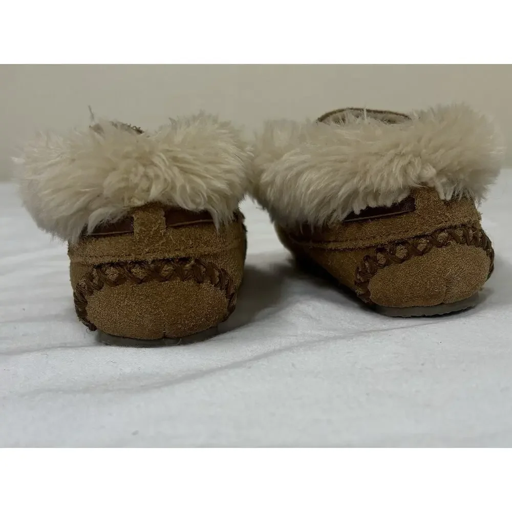 Minnetonka Toddlers Size 7 Charley Tan Brown Leather Moccasin Slippers Comfy